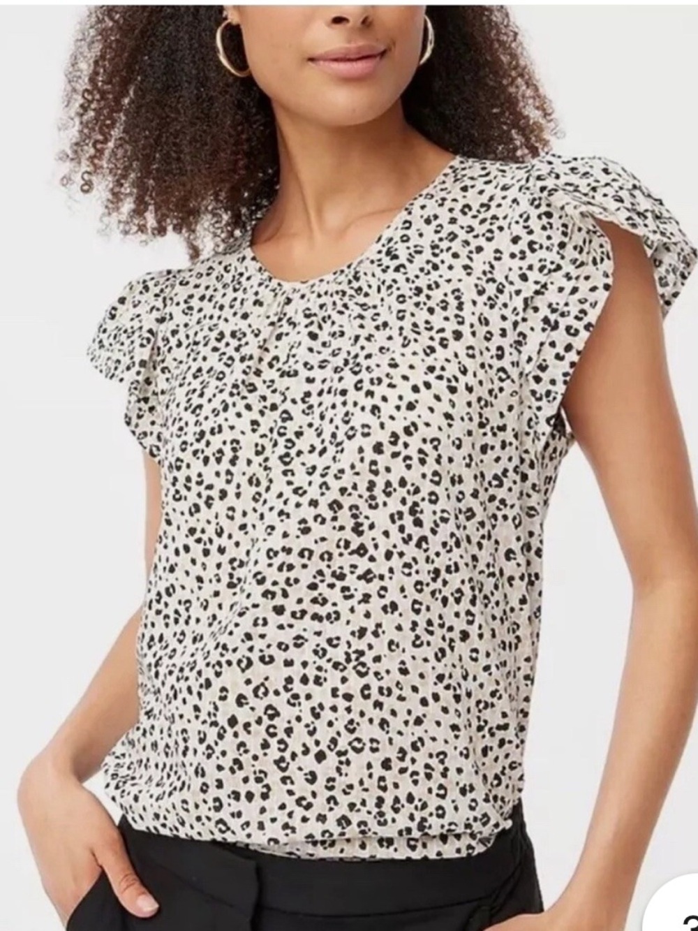 J. Crew Pintuck Flutter Sleeve Top Animal Print Blouse Small Cotton S - Picture 2 of 6